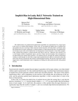 Implicit Bias in Leaky ReLU Networks Trained on High-Dimensional Data