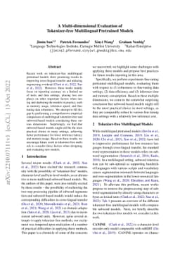 A Multi-dimensional Evaluation of Tokenizer-free Multilingual Pretrained
  Models