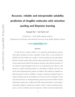 Accurate, reliable and interpretable solubility prediction of druglike
  molecules with attention pooling and Bayesian learning