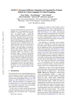 MAPL: Parameter-Efficient Adaptation of Unimodal Pre-Trained Models for
  Vision-Language Few-Shot Prompting