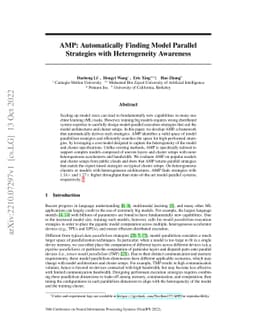 AMP: Automatically Finding Model Parallel Strategies with Heterogeneity
  Awareness