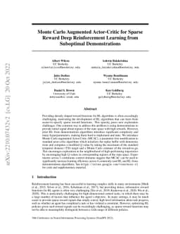 Monte Carlo Augmented Actor-Critic for Sparse Reward Deep Reinforcement
  Learning from Suboptimal Demonstrations