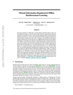 Mutual Information Regularized Offline Reinforcement Learning