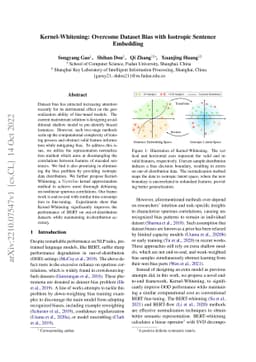 Kernel-Whitening: Overcome Dataset Bias with Isotropic Sentence
  Embedding