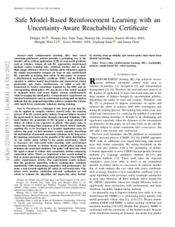 Safe Model-Based Reinforcement Learning with an Uncertainty-Aware
  Reachability Certificate