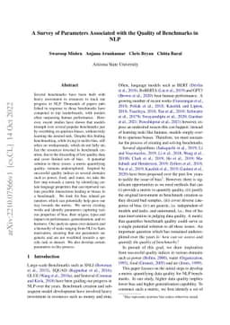 A Survey of Parameters Associated with the Quality of Benchmarks in NLP