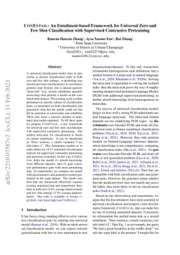 ConEntail: An Entailment-based Framework for Universal Zero and Few Shot
  Classification with Supervised Contrastive Pretraining