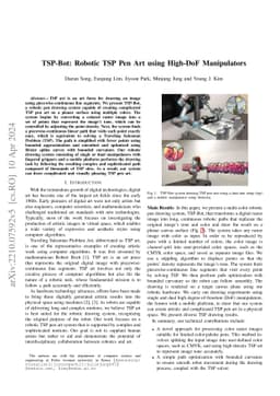 TSP-Bot: Robotic TSP Pen Art using High-DoF Manipulators