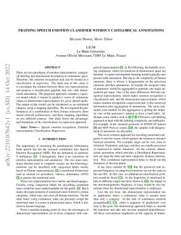 Training speech emotion classifier without categorical annotations