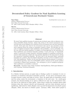 Decentralized Policy Gradient for Nash Equilibria Learning of
  General-sum Stochastic Games