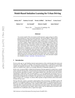 Model-Based Imitation Learning for Urban Driving