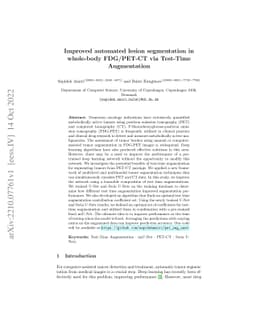 Improved automated lesion segmentation in whole-body FDG/PET-CT via
  Test-Time Augmentation