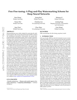 Free Fine-tuning: A Plug-and-Play Watermarking Scheme for Deep Neural
  Networks
