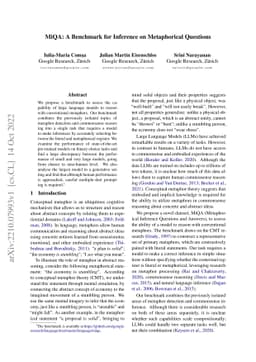 MiQA: A Benchmark for Inference on Metaphorical Questions