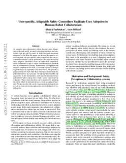 User-specific, Adaptable Safety Controllers Facilitate User Adoption in
  Human-Robot Collaboration