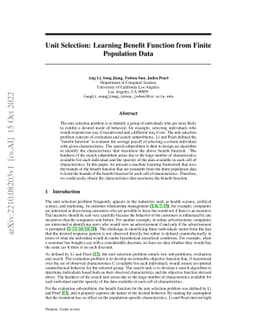 Unit Selection: Learning Benefit Function from Finite Population Data