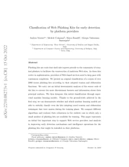 Classification of Web Phishing Kits for early detection by platform
  providers