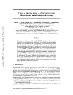 When to Update Your Model: Constrained Model-based Reinforcement
  Learning