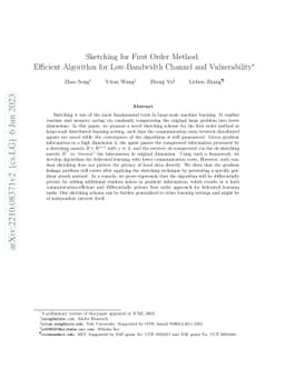 Sketching for First Order Method: Efficient Algorithm for Low-Bandwidth
  Channel and Vulnerability
