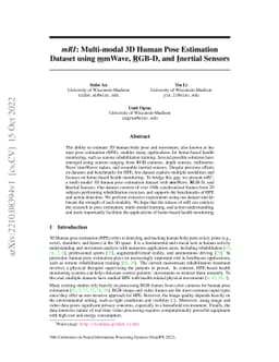 mRI: Multi-modal 3D Human Pose Estimation Dataset using mmWave, RGB-D,
  and Inertial Sensors