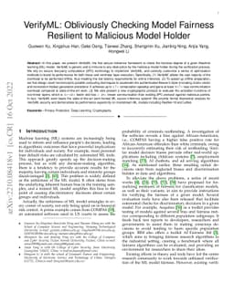 VerifyML: Obliviously Checking Model Fairness Resilient to Malicious
  Model Holder