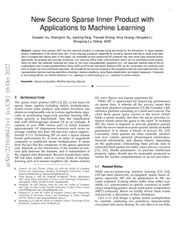 New Secure Sparse Inner Product with Applications to Machine Learning