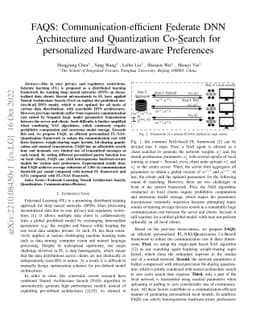 FAQS: Communication-efficient Federate DNN Architecture and Quantization
  Co-Search for personalized Hardware-aware Preferences