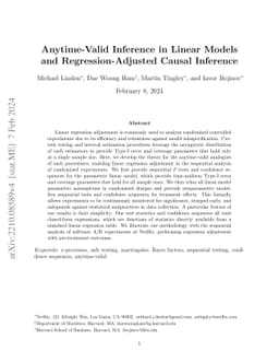 Anytime-Valid Linear Models and Regression Adjusted Causal Inference in
  Randomized Experiments