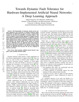 Towards Dynamic Fault Tolerance for Hardware-Implemented Artificial
  Neural Networks: A Deep Learning Approach