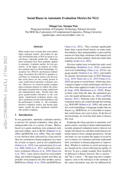 Social Biases in Automatic Evaluation Metrics for NLG
