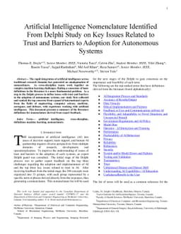 Artificial Intelligence Nomenclature Identified From Delphi Study on Key
  Issues Related to Trust and Barriers to Adoption for Autonomous Systems