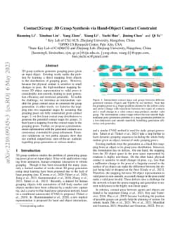 Contact2Grasp: 3D Grasp Synthesis via Hand-Object Contact Constraint