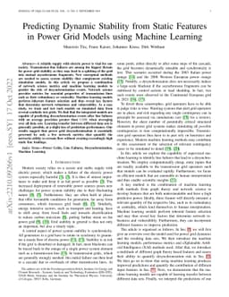 Predicting Dynamic Stability from Static Features in Power Grid Models
  using Machine Learning