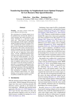 Transferring Knowledge via Neighborhood-Aware Optimal Transport for
  Low-Resource Hate Speech Detection