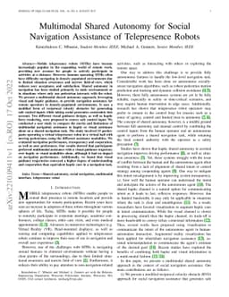 Multimodal Shared Autonomy for Social Navigation Assistance of
  Telepresence Robots