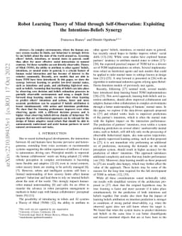 Robot Learning Theory of Mind through Self-Observation: Exploiting the
  Intentions-Beliefs Synergy