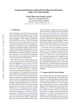Unsupervised Inference of Data-Driven Discourse Structures using a Tree
  Auto-Encoder