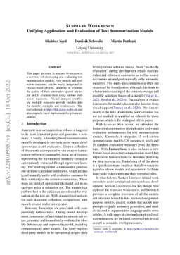 Summary Workbench: Unifying Application and Evaluation of Text
  Summarization Models