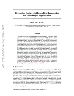 Decoupling Features in Hierarchical Propagation for Video Object
  Segmentation