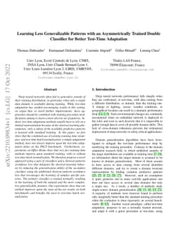 Learning Less Generalizable Patterns with an Asymmetrically Trained
  Double Classifier for Better Test-Time Adaptation