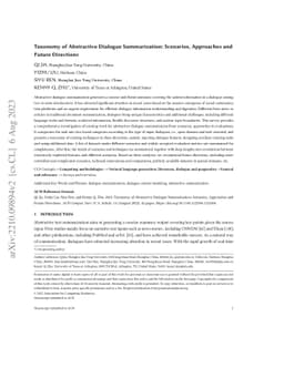 Taxonomy of Abstractive Dialogue Summarization: Scenarios, Approaches
  and Future Directions