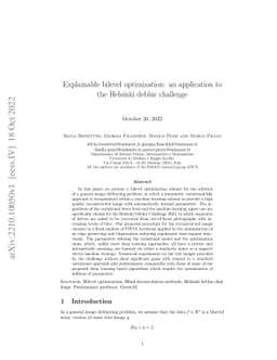 Explainable bilevel optimization: an application to the Helsinki deblur
  challenge