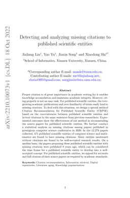 Detecting and analyzing missing citations to published scientific
  entities