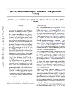 CLUTR: Curriculum Learning via Unsupervised Task Representation Learning