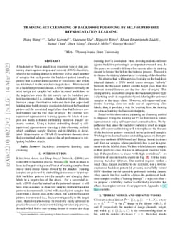 Training set cleansing of backdoor poisoning by self-supervised
  representation learning