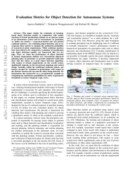 Evaluation Metrics for Object Detection for Autonomous Systems