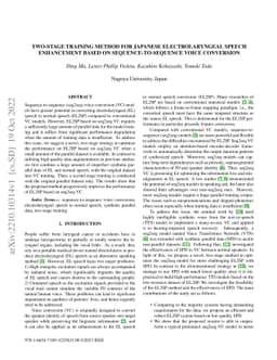 Two-stage training method for Japanese electrolaryngeal speech
  enhancement based on sequence-to-sequence voice conversion