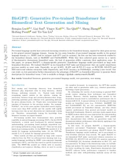 BioGPT: Generative Pre-trained Transformer for Biomedical Text
  Generation and Mining