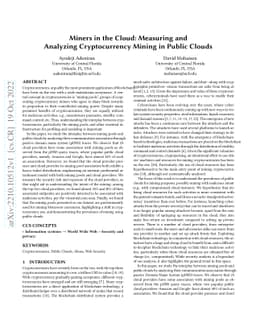 Miners in the Cloud: Measuring and Analyzing Cryptocurrency Mining in
  Public Clouds