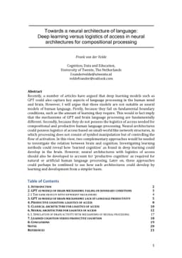 Towards a neural architecture of language: Deep learning versus
  logistics of access in neural architectures for compositional processing